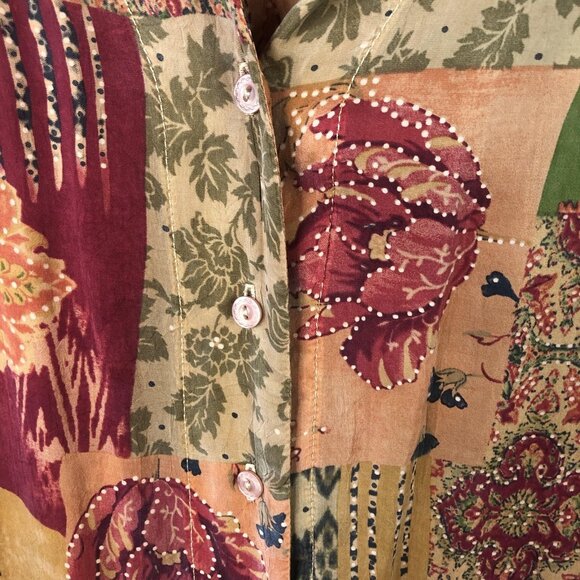 Tianello Shirt Womens Small Patchwork Floral Rayon Boho Made USA Button Front - Picture 15 of 16